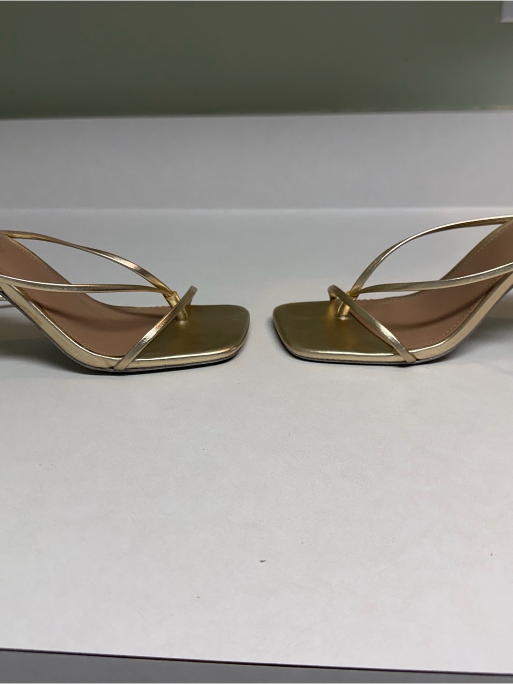 Steve Madden Metallic Gold Strappy Square-Toe Heels - Picture 2 of 4